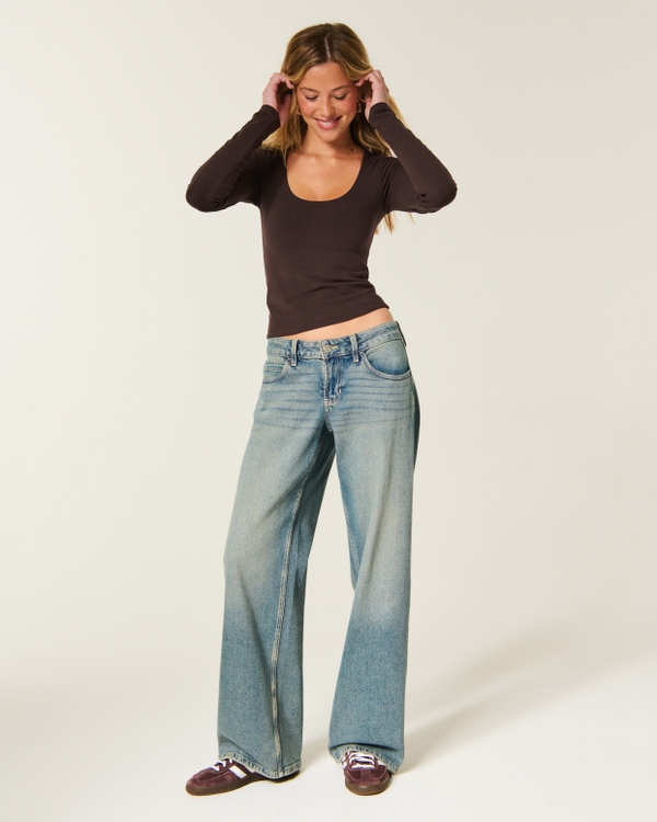 Long-Sleeve Scoop T-Shirt, Brown view 2