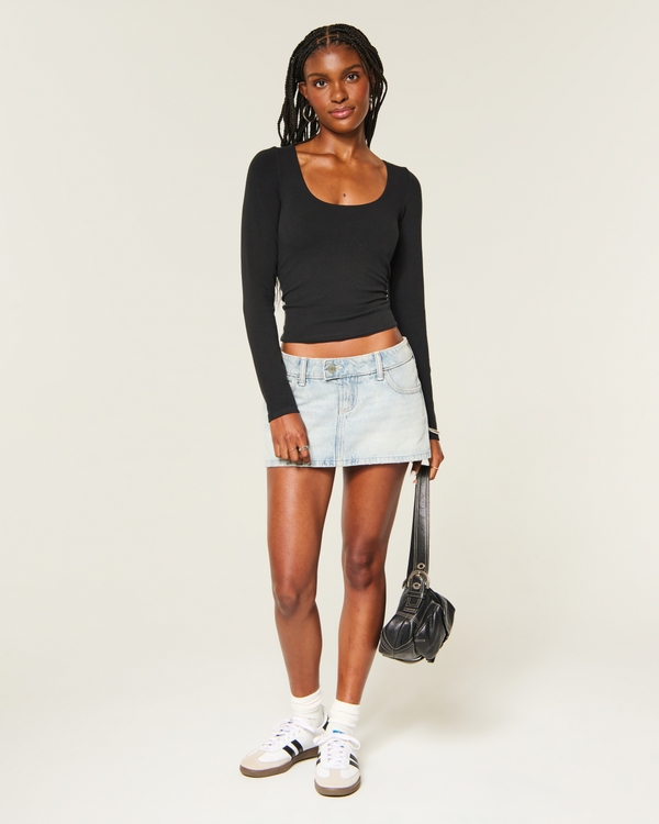 Long-Sleeve Scoop T-Shirt, Black view 2