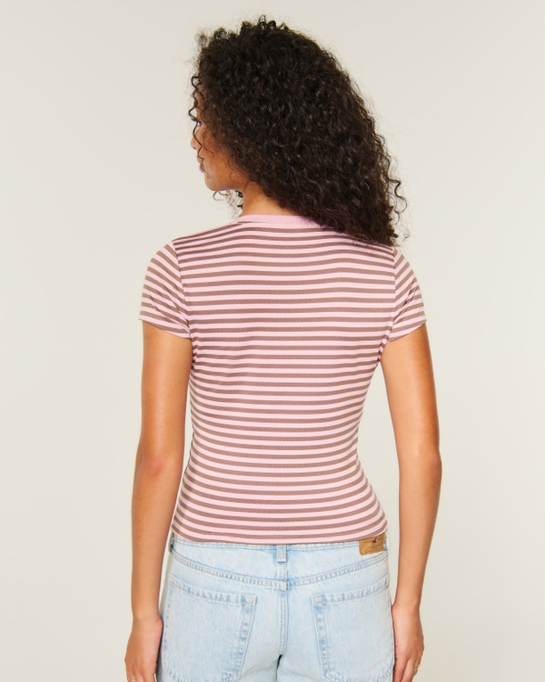 Seamless Fabric Crew Baby Tee, Light Pink Stripe view 2