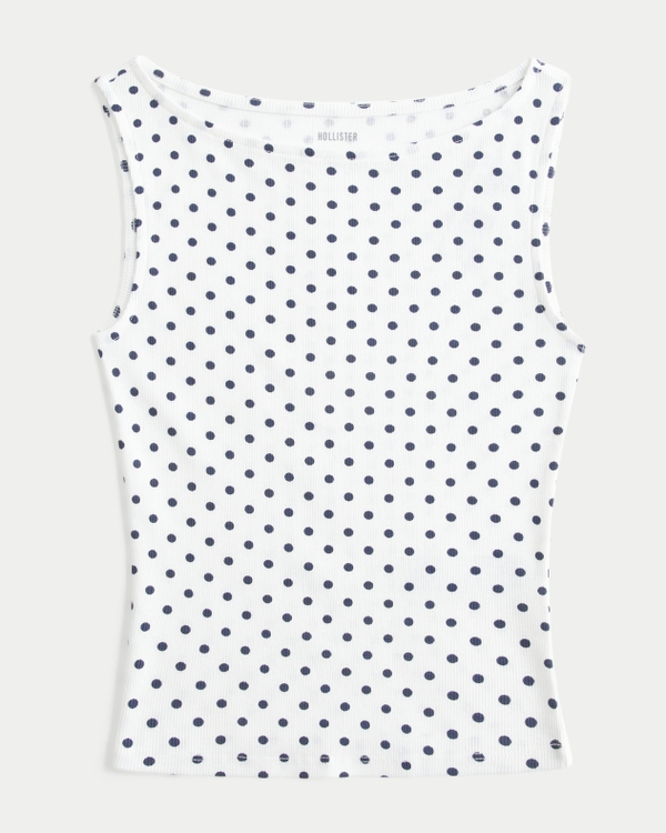 Slash-Neck Tank, White Dot view 1