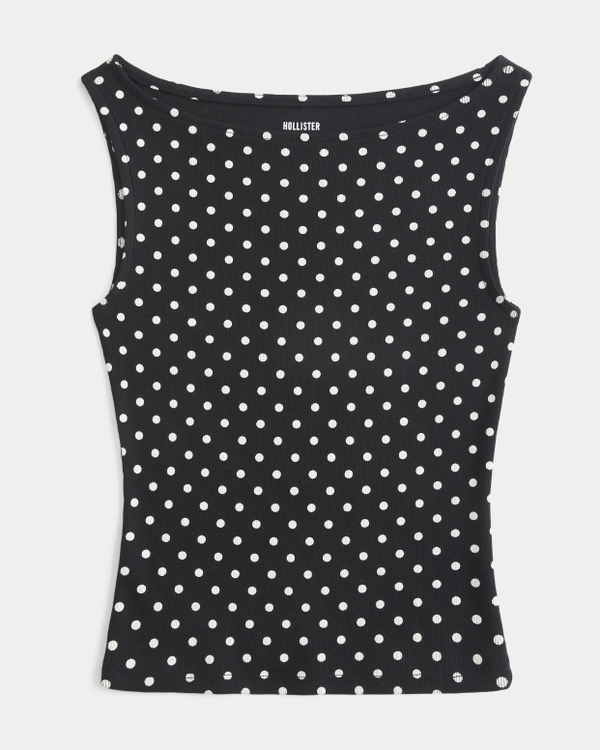 Slash-Neck Tank, Black Dot view 1