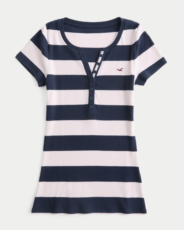 Short-Sleeve Icon Henley, Navy Stripe view 1