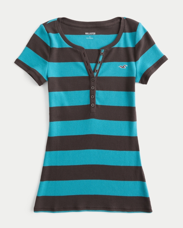 Short-Sleeve Icon Henley, Brown Stripe view 1