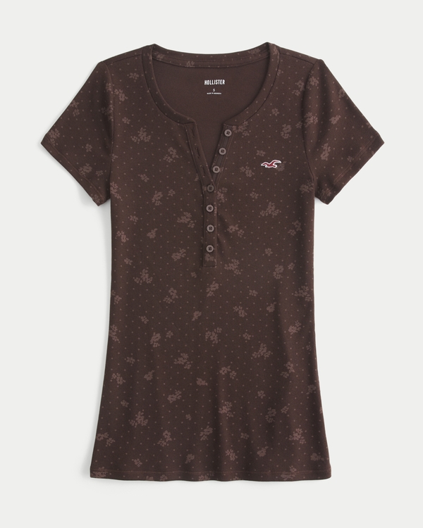 Short-Sleeve Icon Henley, Espresso Print view 1