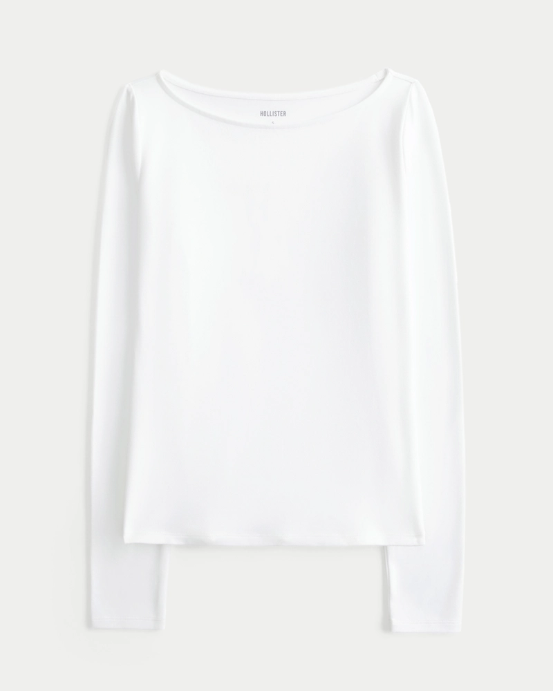 Long-Sleeve Seamless Fabric Slash-Neck Top
