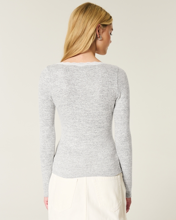 Long-Sleeve Wrap-Front Top, Light Heather Grey view 2