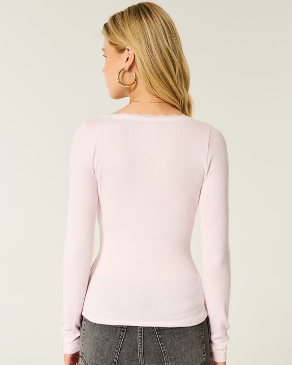 Long-Sleeve Wrap-Front Top, Pale Pink view 2