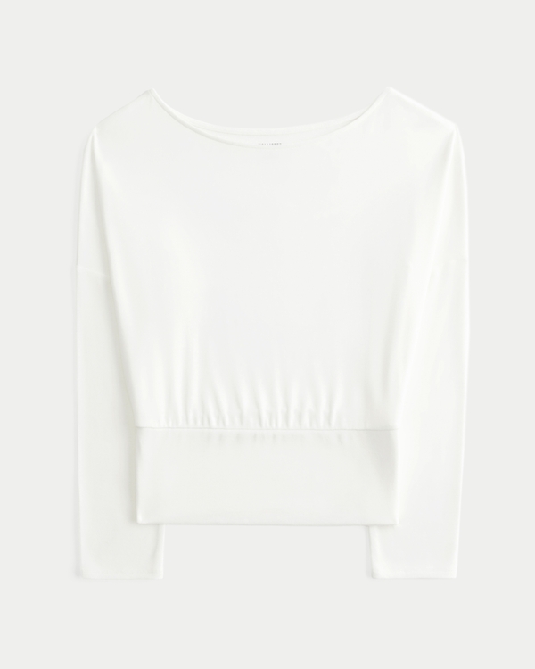 Easy Banded Slash-Neck Top, Cloud White view 1