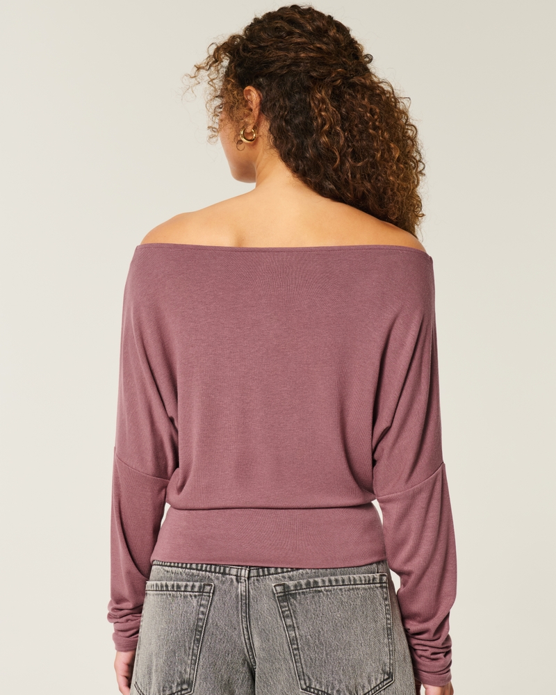 Easy Banded Slash-Neck Top