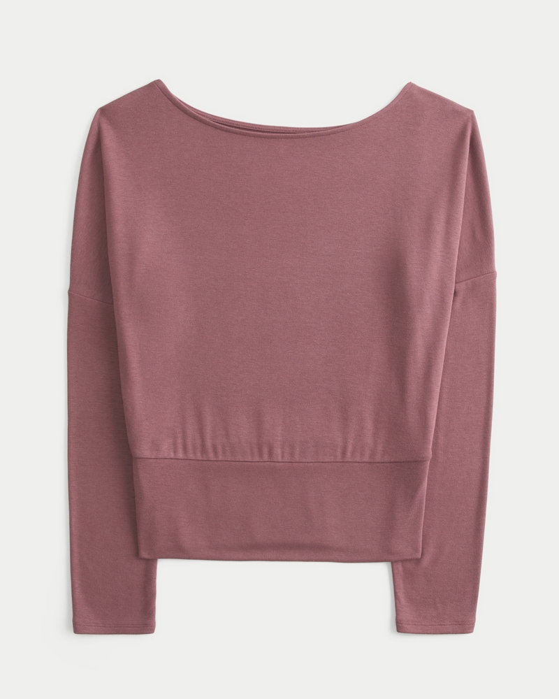 Easy Banded Slash-Neck Top