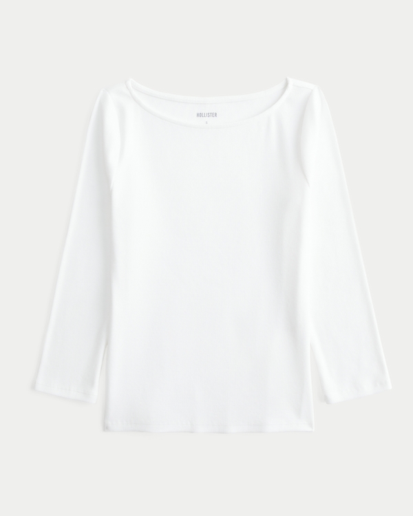 3/4 Sleeve Slash-Neck Baby Tee, White view 1