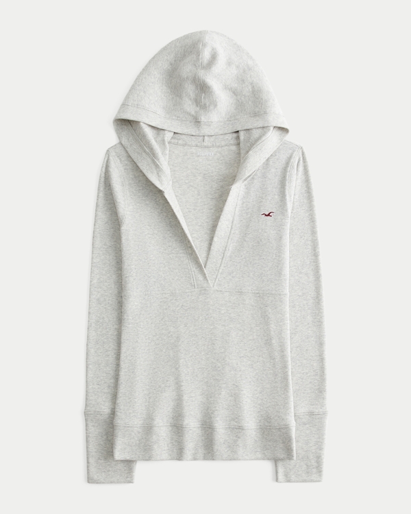 Easy Hooded Knit Logo T-Shirt, Light Heather Grey view 1