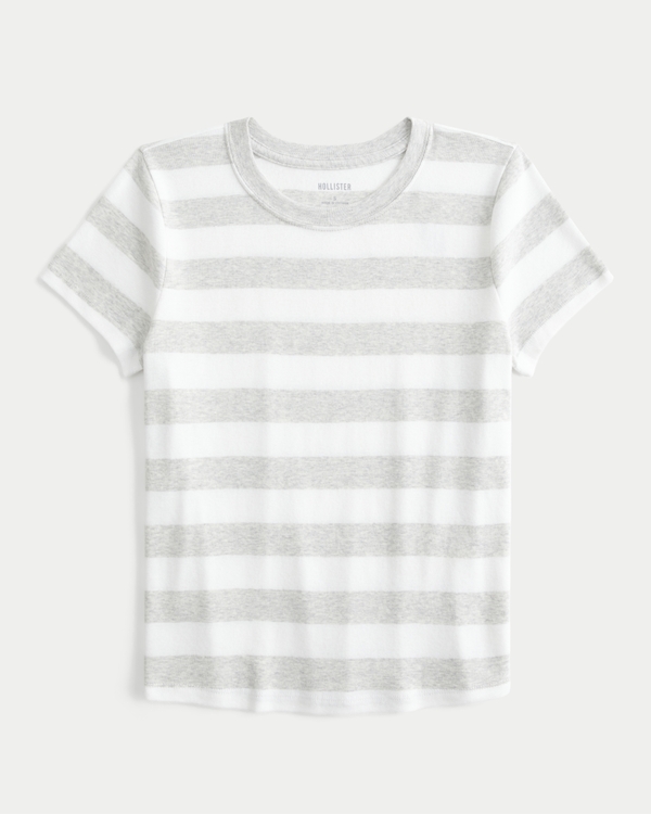 Crew Baby Tee, Light Heather Grey Stripe view 1