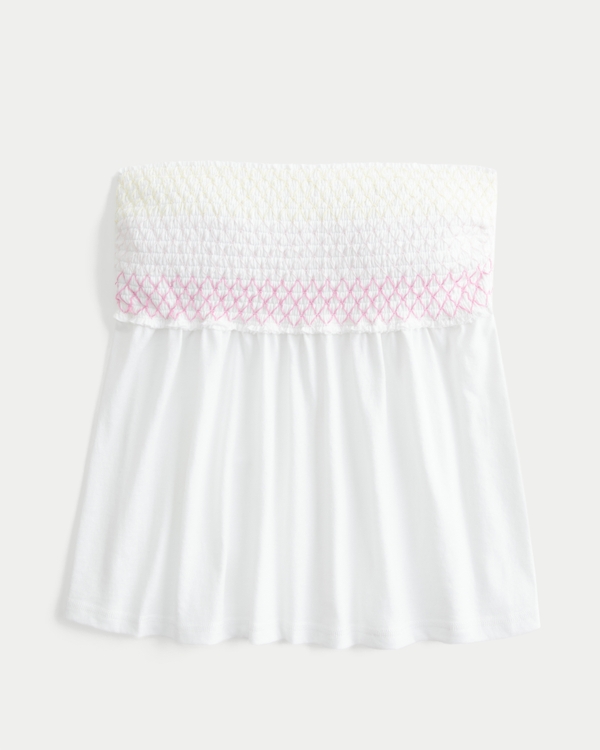 Easy Strapless Smocked Babydoll Top, White view 1
