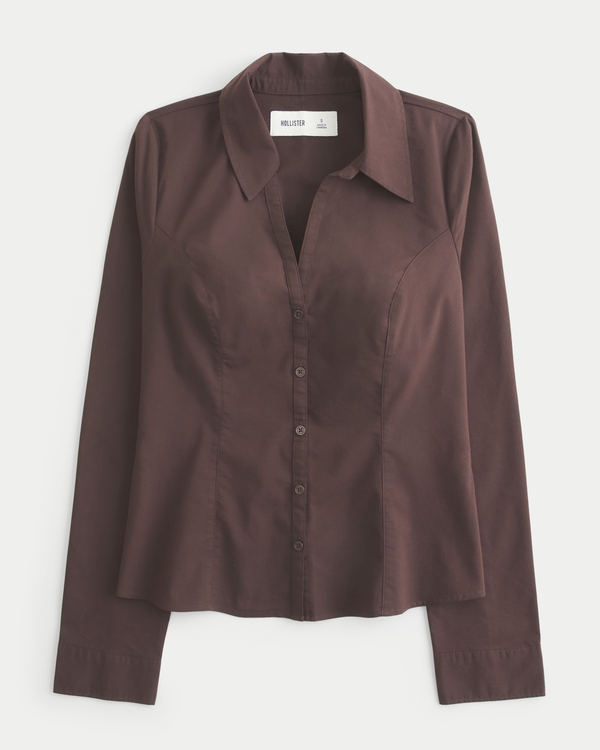 Slim Button-Through Shirt, Espresso view 1