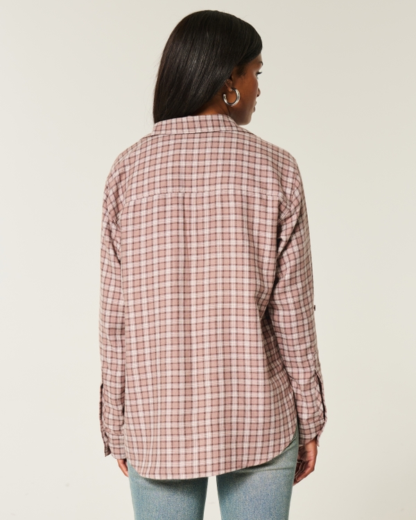 Oversized Flannel Shirt, Light Brown Plaid view 2