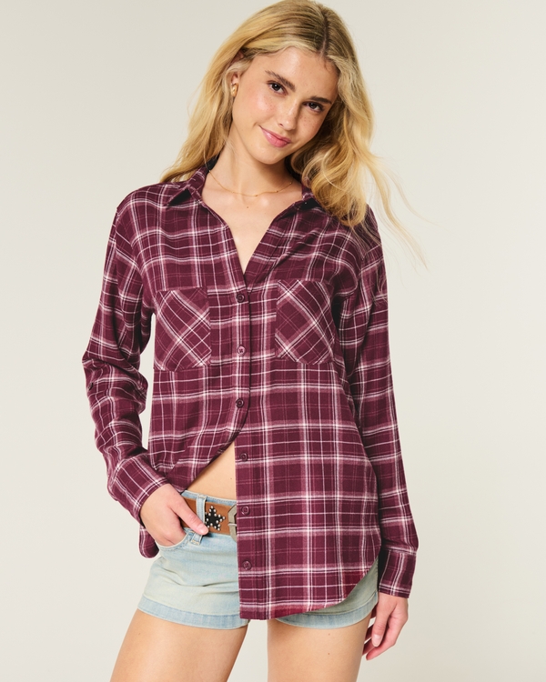 Oversized Flannel Shirt, Mulberry Plaid view 1