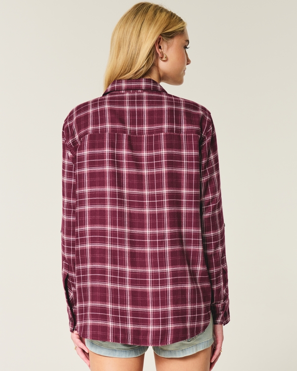 Oversized Flannel Shirt, Mulberry Plaid view 2