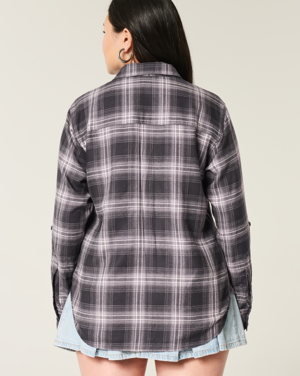 Oversized Flannel Shirt, Black Plaid view 2