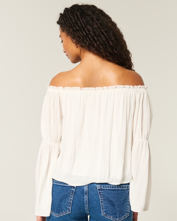 Easy Off-the-Shoulder Long-Sleeve Top, Cloud White view 2