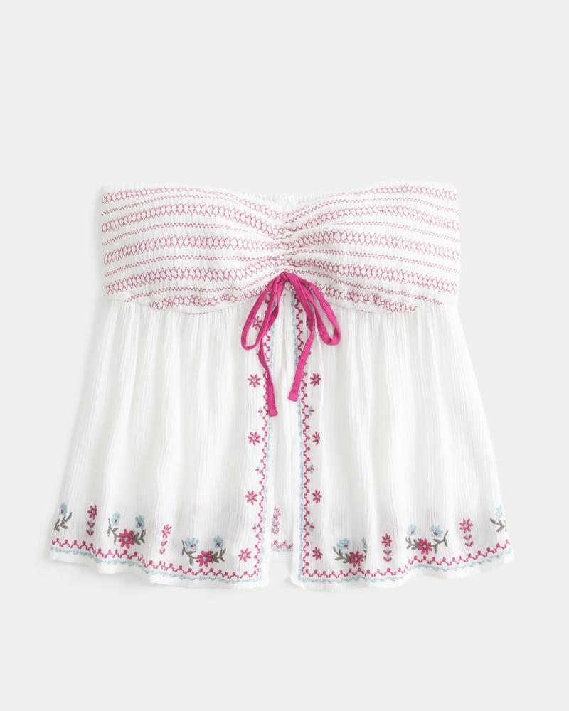 Easy Strapless Embroidered Babydoll Top