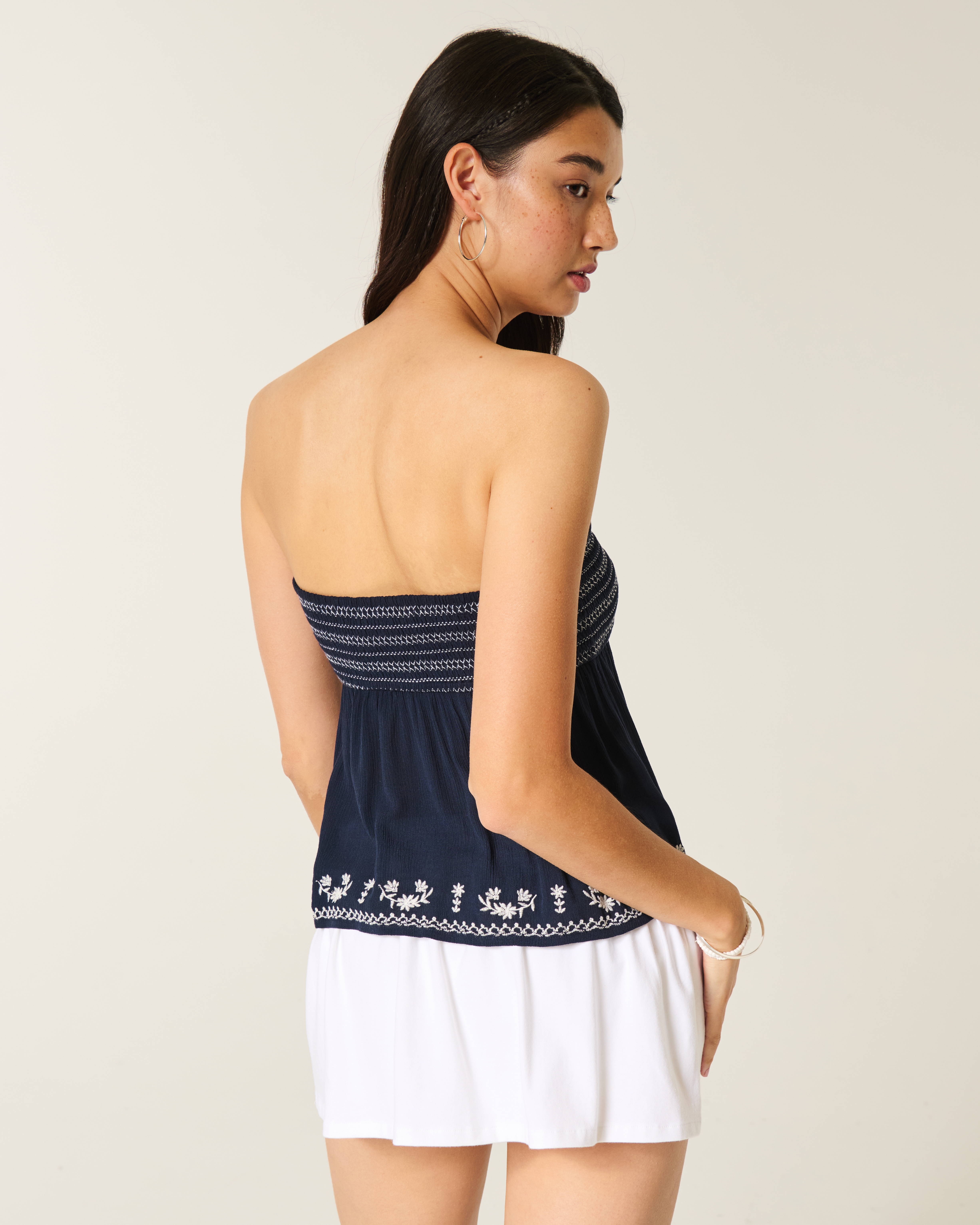 Easy Strapless Embroidered Babydoll Top