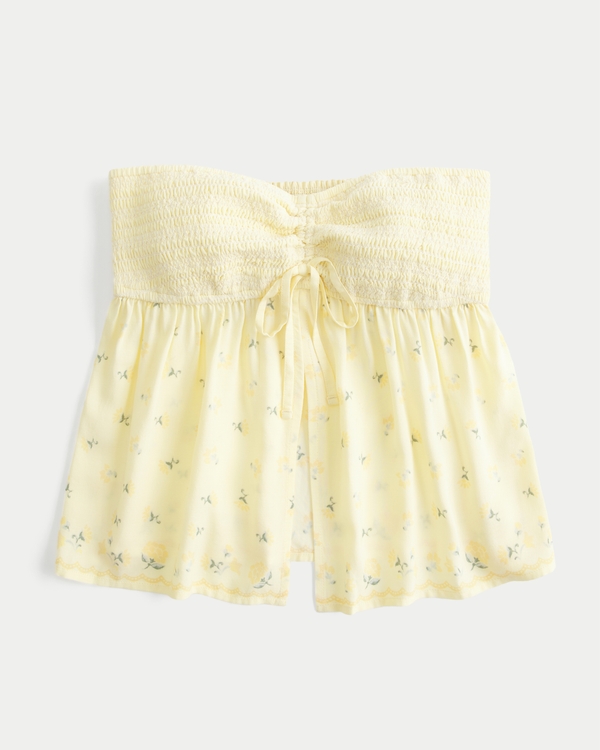 Easy Strapless Smocked Bust Babydoll Top, Yellow Floral view 1