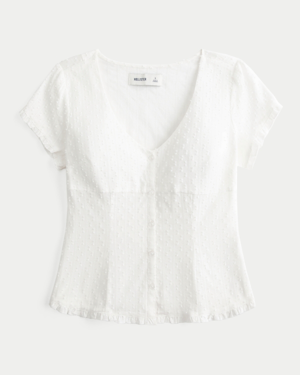 Stretch Poplin Textured Short-Sleeve Shirt, Cloud White view 1