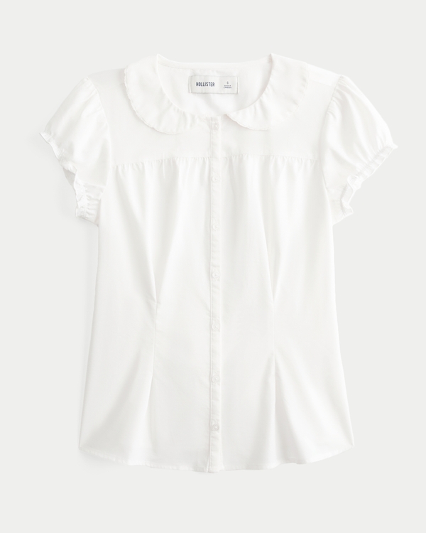 Stretch Poplin Textured Short-Sleeve Shirt, Cloud White view 1
