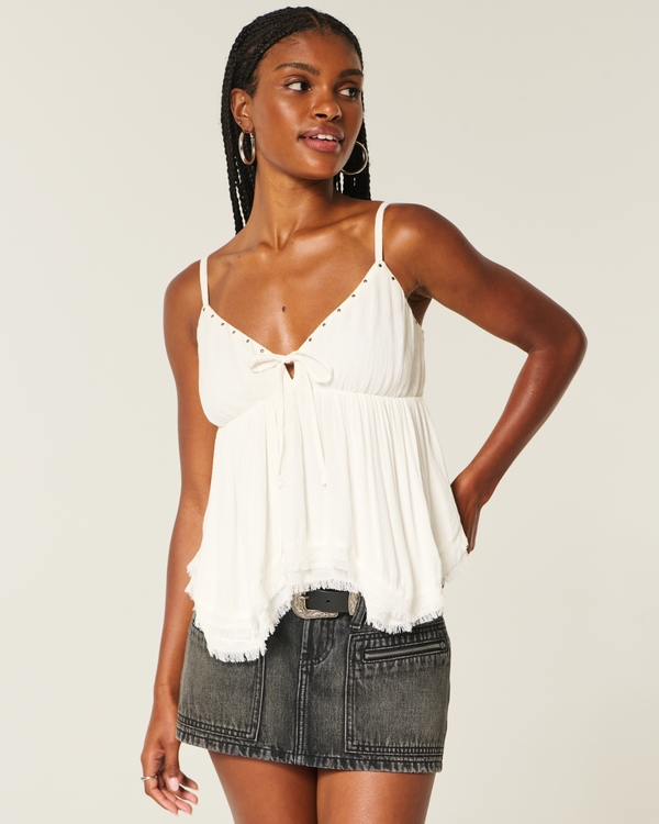 Easy Studded Babydoll Top, White view 1