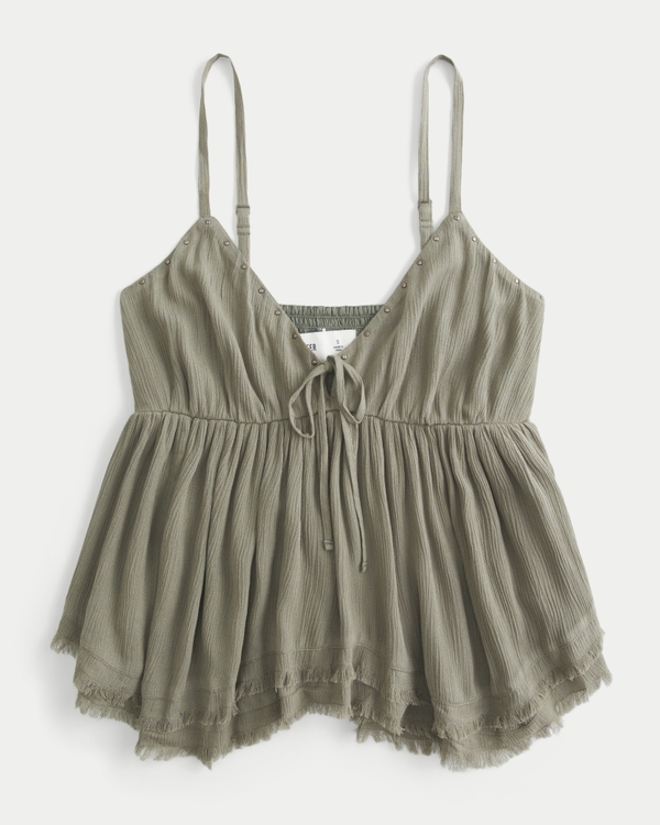 Easy Studded Babydoll Top, Olive Green view 1