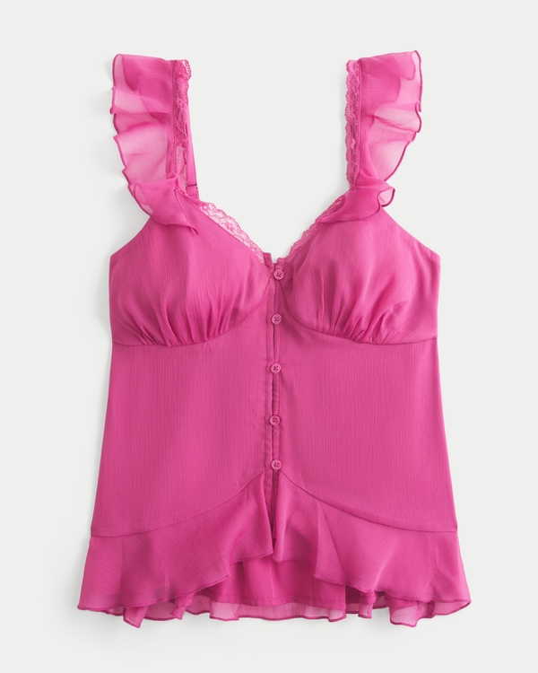 Easy Chiffon Babydoll Top, Dark Pink view 1