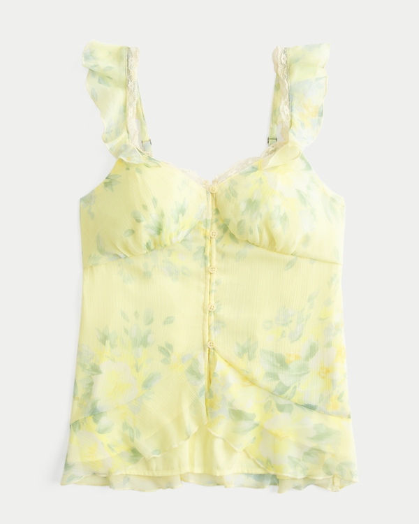 Easy Chiffon Babydoll Top, Yellow Floral view 1