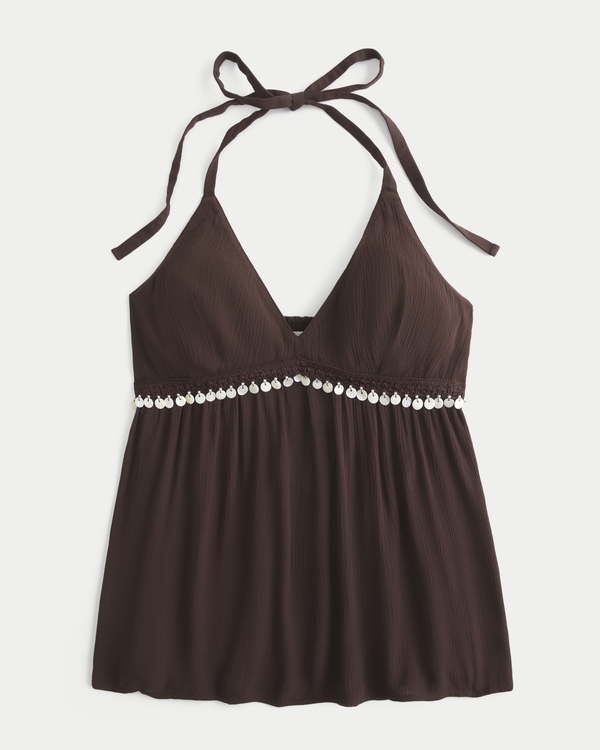 Embellished V-Neck Halter Tank