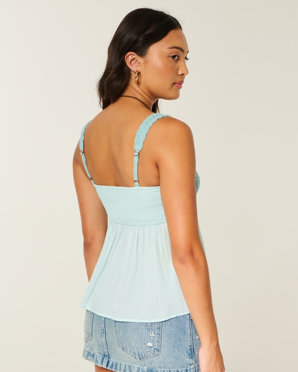 Mixed Crochet-Style Babydoll Top, Turquoise view 2