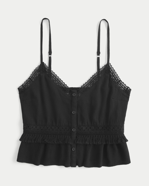 Fringe Crop Mini Tank, Black view 1
