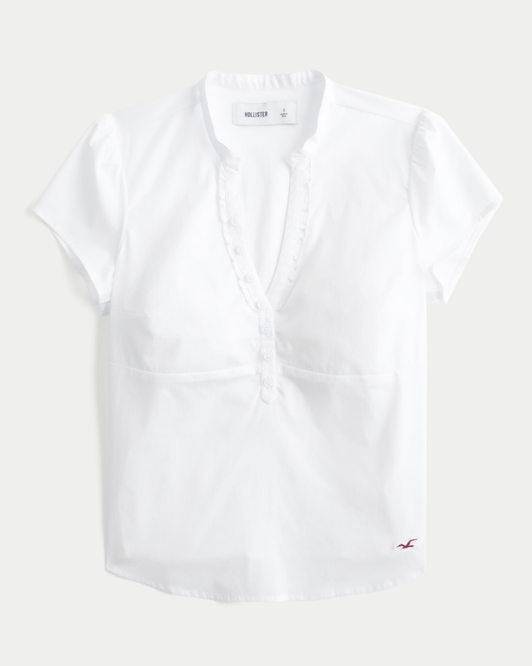 Short-Sleeve V-Neck Henley Shirt, White view 1