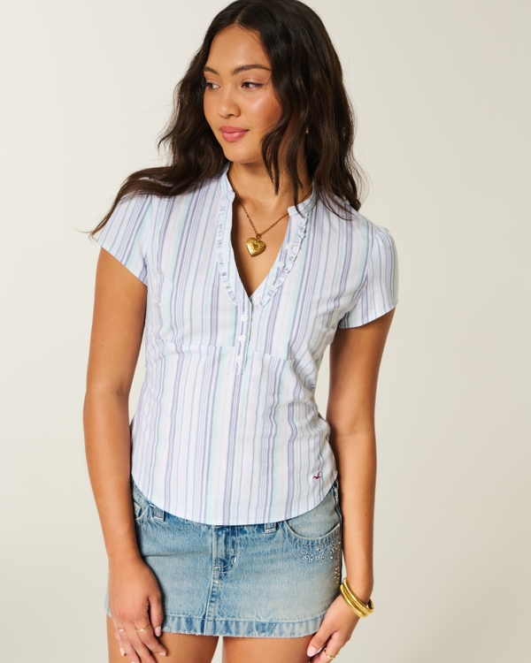 Short-Sleeve V-Neck Henley Shirt