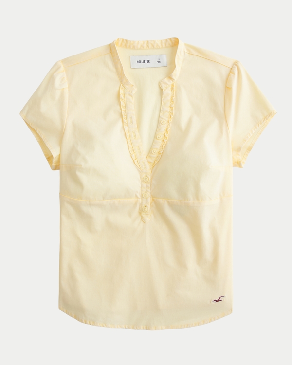 Short-Sleeve V-Neck Henley Shirt, Butter Yellow view 1