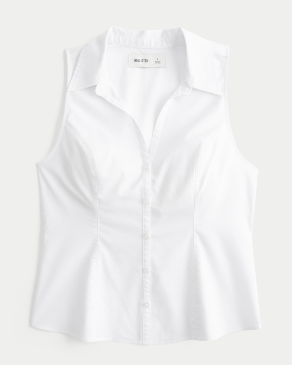 Button-Through Sleeveless Shirt