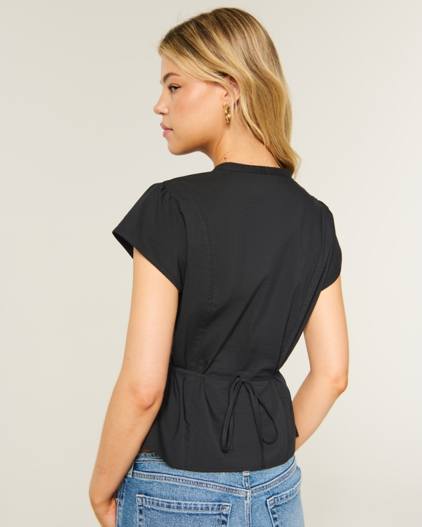 Short-Sleeve Keyhole Shirt, Black view 2