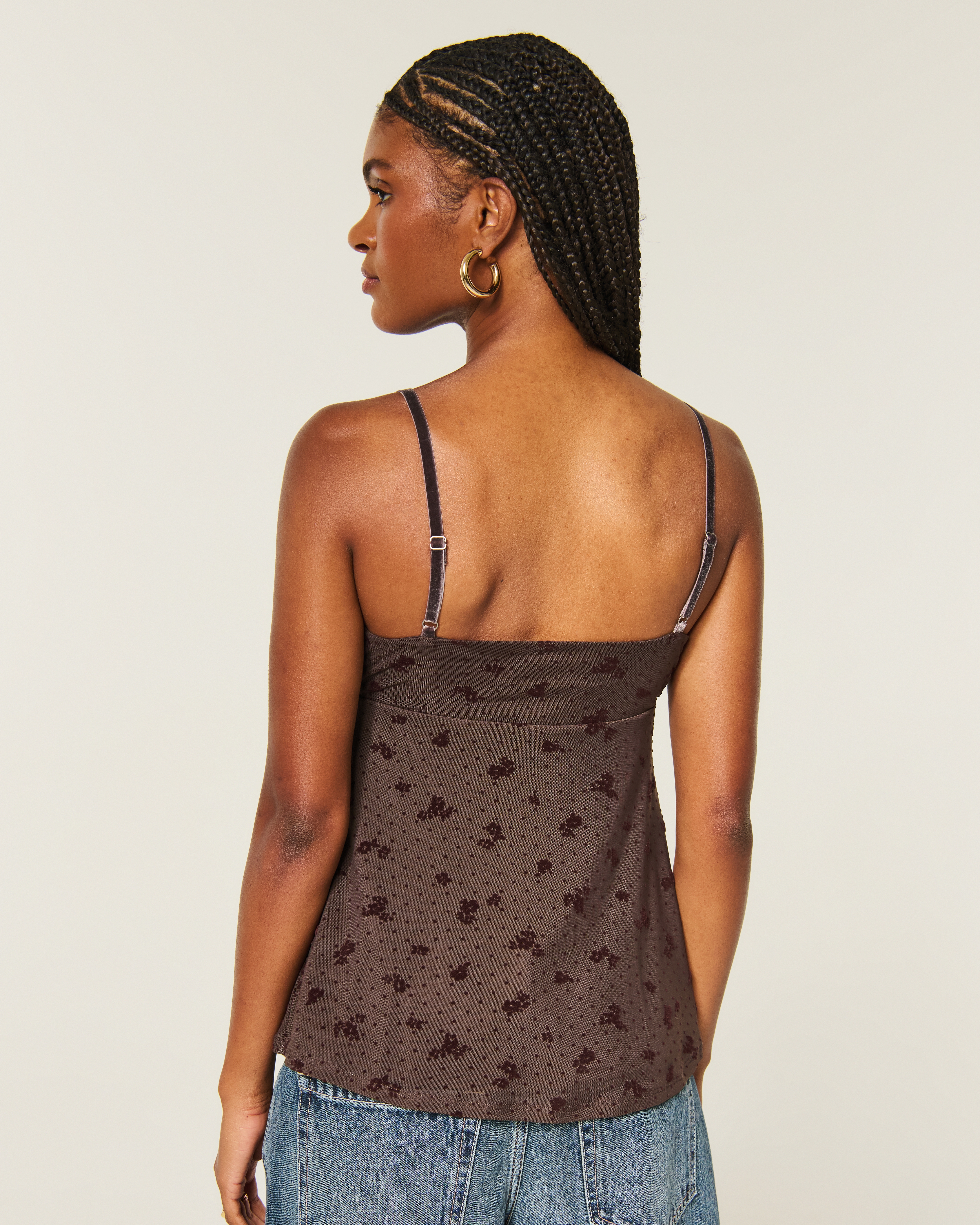 Easy Velvet Trim Mesh Babydoll Cami