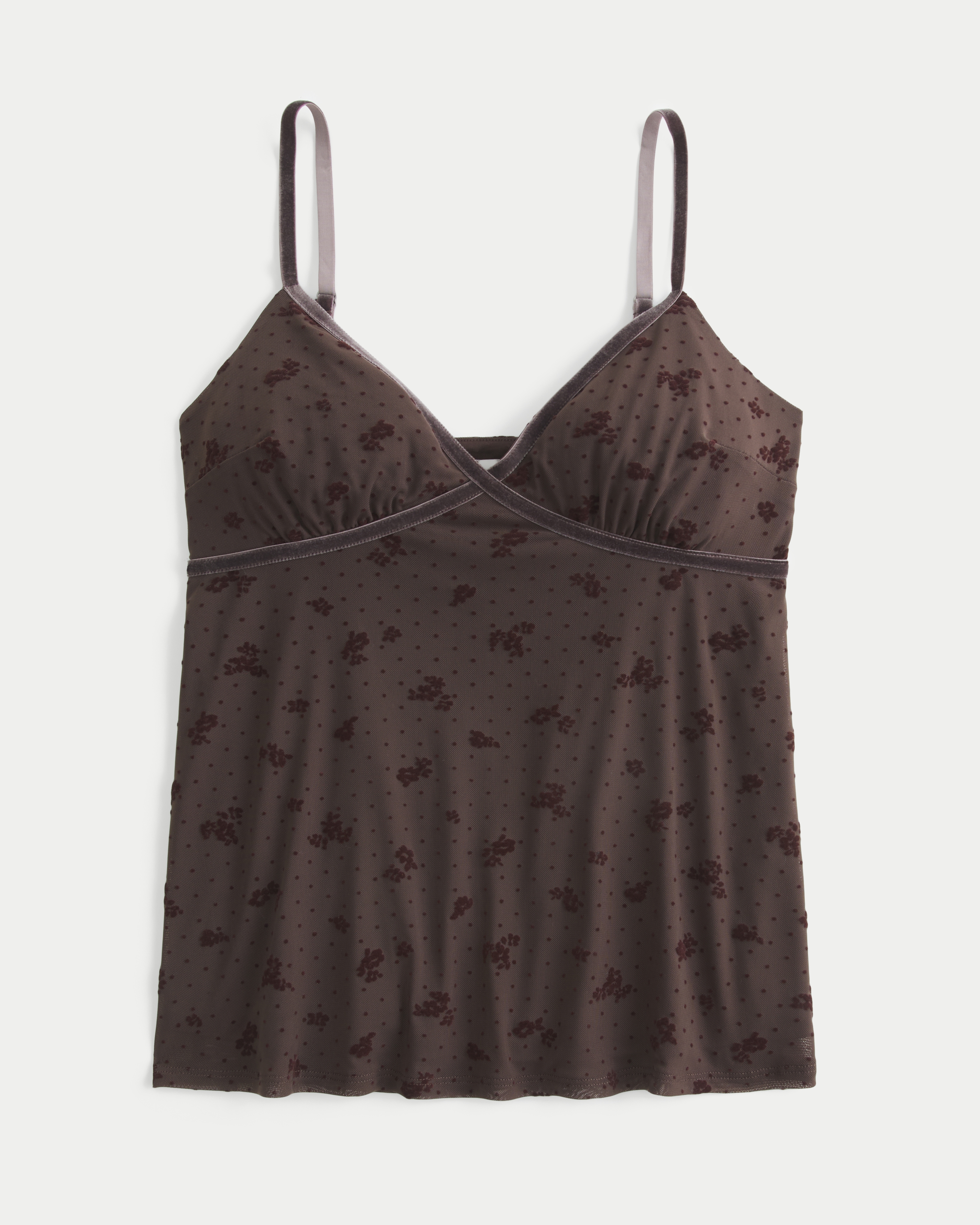 Easy Velvet Trim Mesh Babydoll Cami