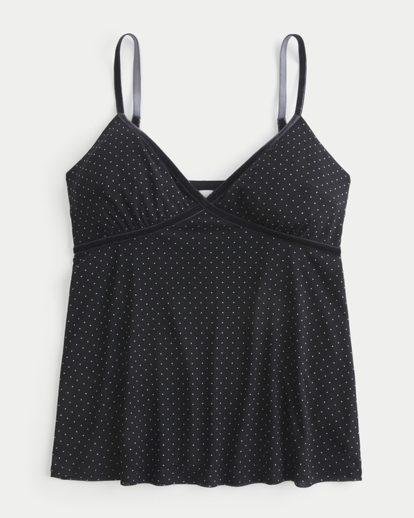 Easy Velvet Trim Mesh Babydoll Cami, Black Dot view 1