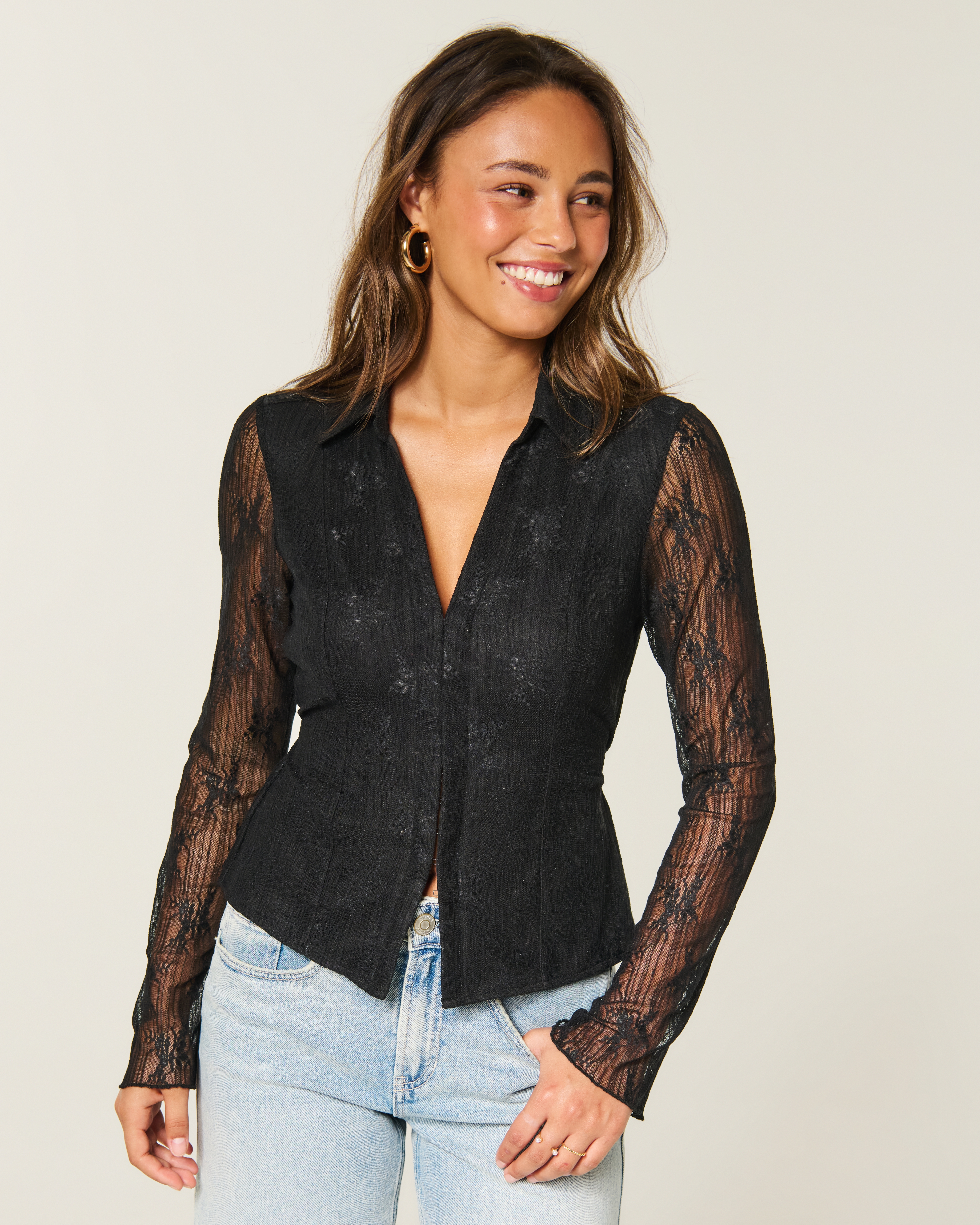 Mesh Bell Sleeve Shirt