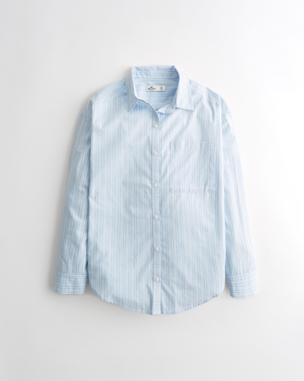 Oversized Button-Down Shirt: Light Blue Stripe