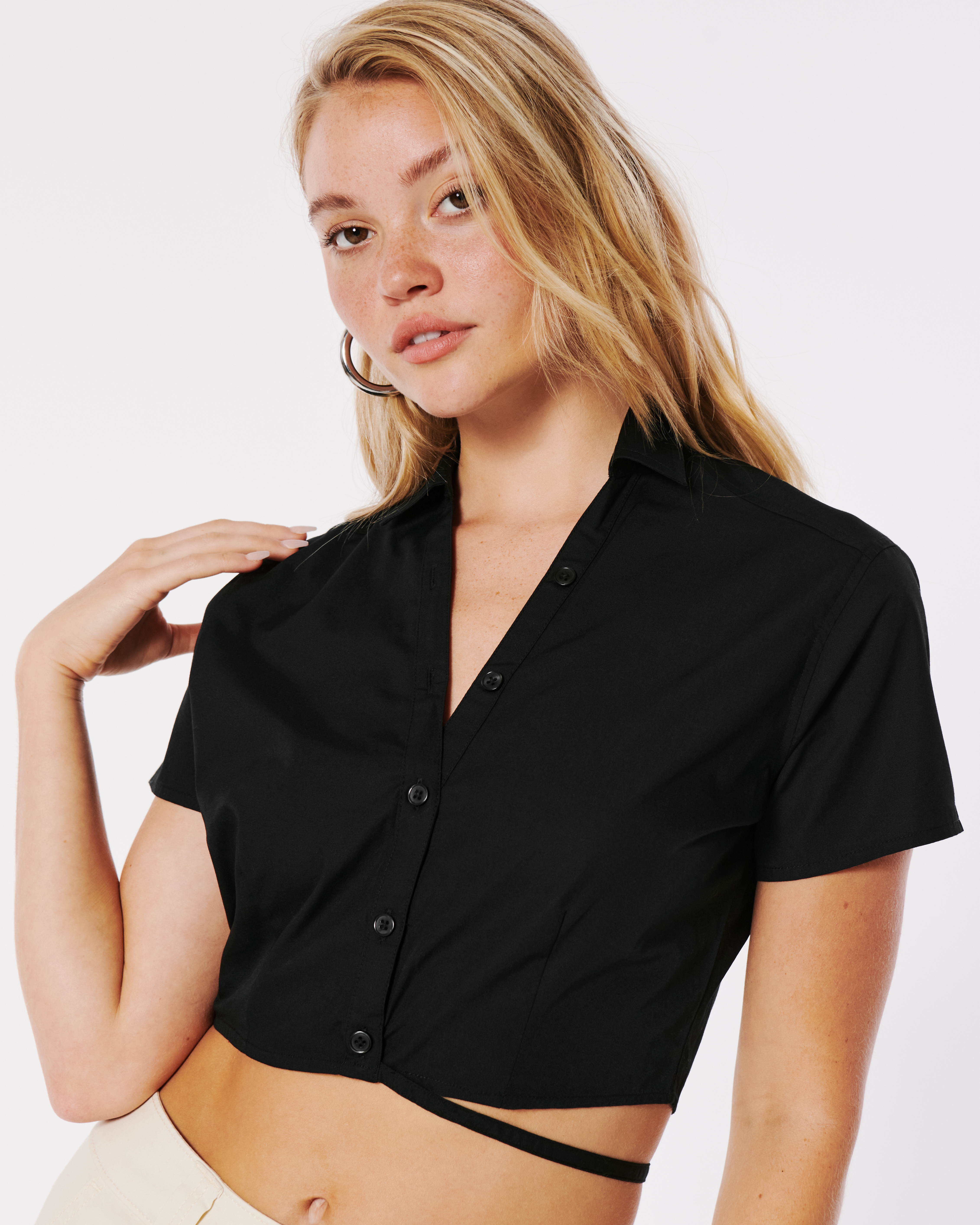 Poplin Wrap Crop Shirt