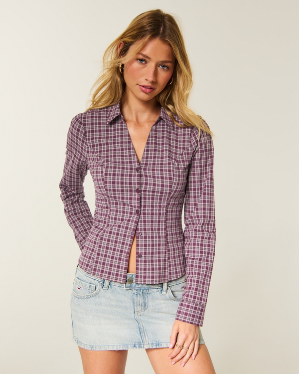 Hollister Ciara Long-Sleeve Satin Tie Shirt