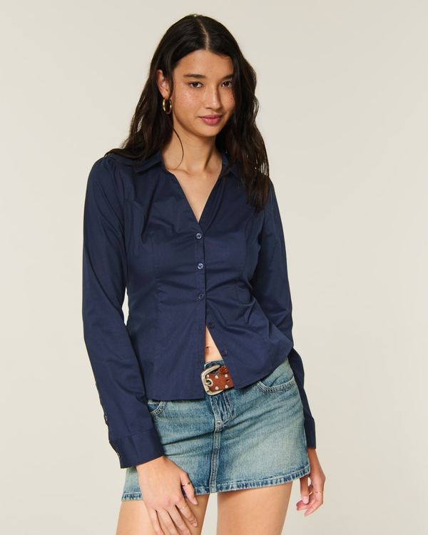 Hollister Ciara Long-Sleeve Satin Tie Shirt