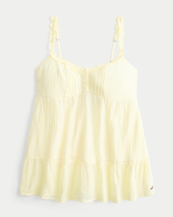Ruffle Trim Tunic Babydoll Top, Yellow view 1